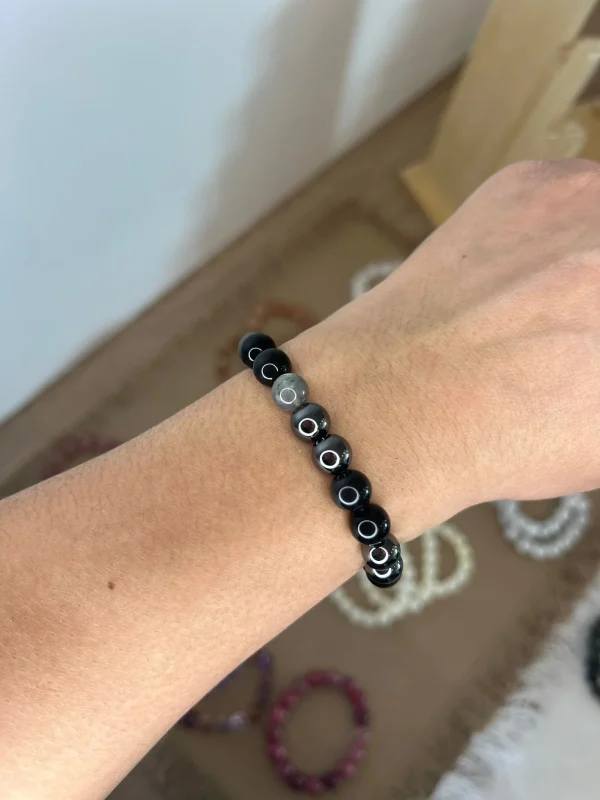 Bracelet labradorite, hématite, œil de tigre